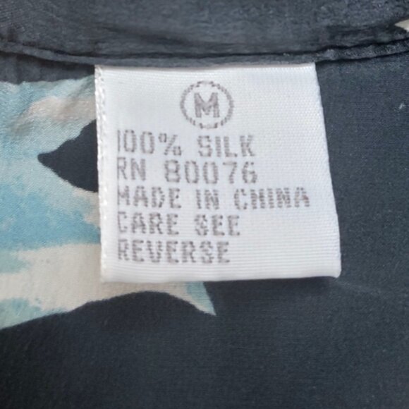 Robert Stock 100% Silk Black Floral Kimono Robe Size Medium - Picture 7 of 8